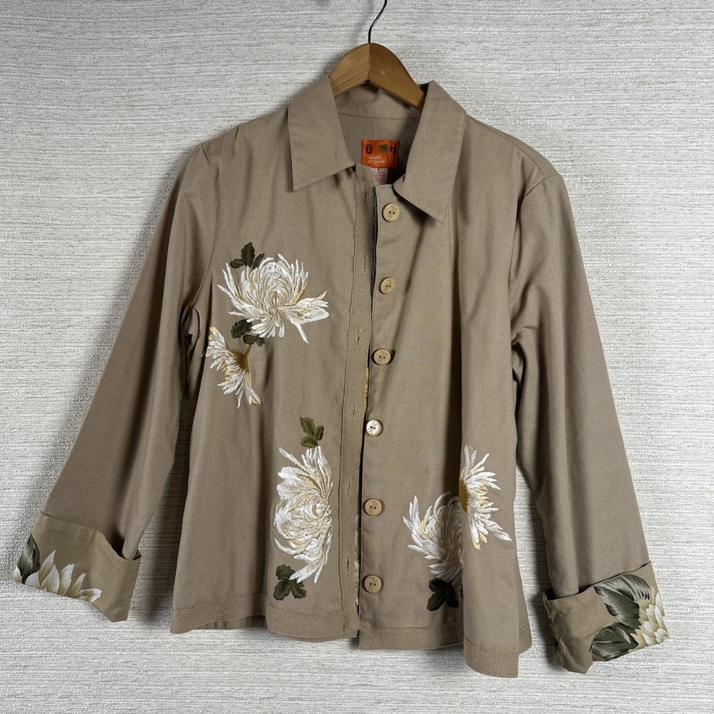 Hearts of Palm Floral Embroidered Jacket Womens 8 Cotton Coastal Grandma